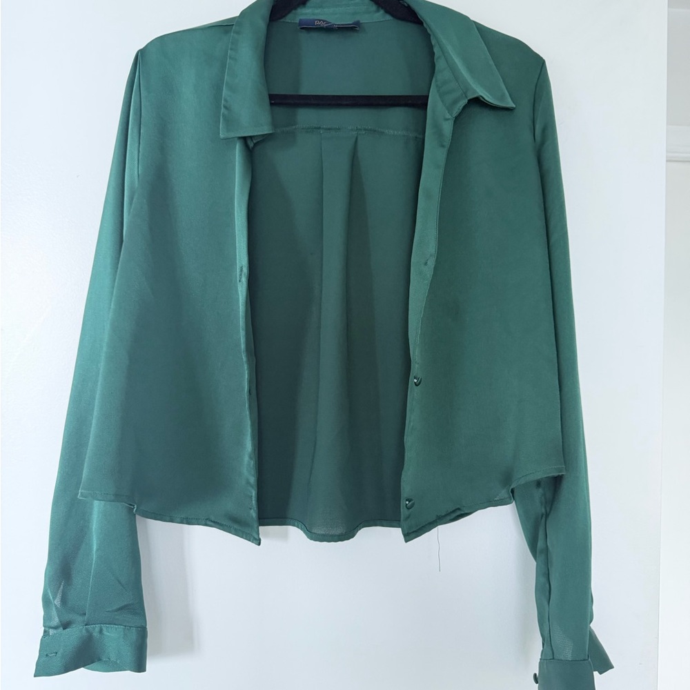 Women's Forest Green Open Front Cropped Blouse